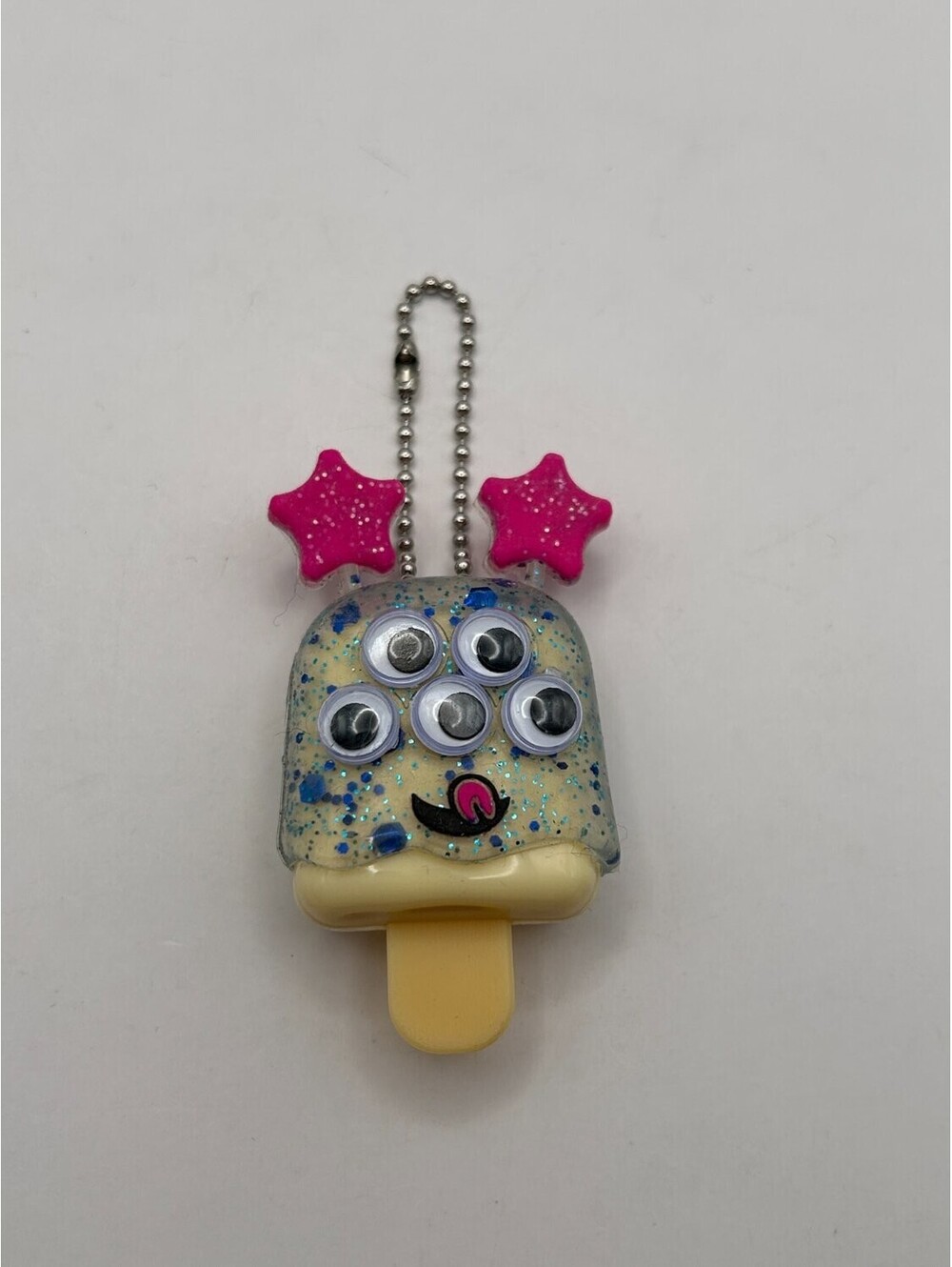 Kawaii Alien Popsicle Keychain Charm Blue Pink Glitter 5 Googly Eyes Ball Chain